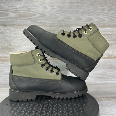Timberland Black Lace-Up Fleece Collar Winter Boots with Green Tab Timberland Olive Green Leather Fleece Lined Lace Up Winter  main image 3