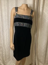 Vtg Aspeed  Black Velvet And Silver Sequin Dress Sz L