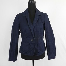 Talbots Jacket Womens 6 Petites 1-Button Blazer Collared Cotton Navy Blue