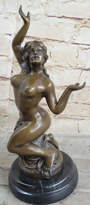 Handgefertigt Hautfarben Erotik Nymphe Bronze Statue Figur Marmor Skulptur Figur