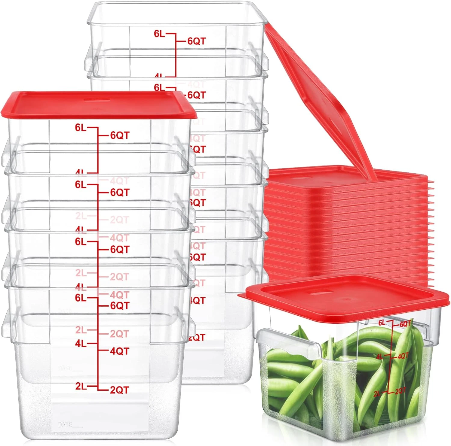 10 Sets 6Qt Clear Airtight Food Storage Containers with Lids for Home & Restaura