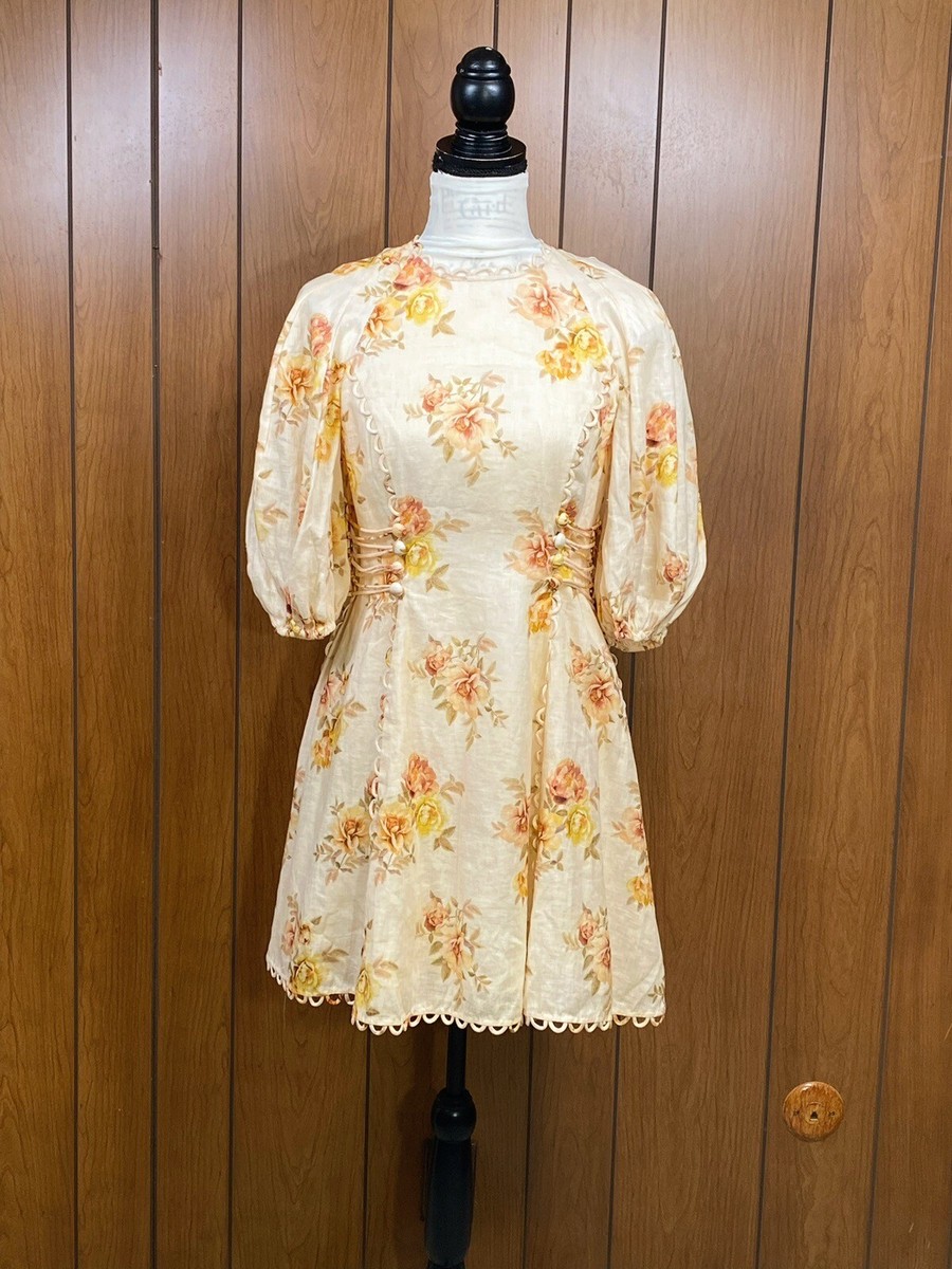 zimmermann rosa linen dress Zimmermann Rosa Linen Floral Minidress size 1/us size 6
