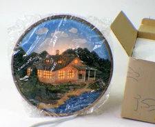ALSY Rustic Log Cabin Plate Hand Painted Dimensional 7" Accent Lamp gr2