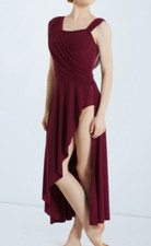 WEISSMAN I Will Love You 12063 Burgundy Red SIDE SLIT DRESS Dance Ballet SC S