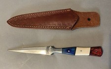 CUSTOM DOUBLE EDGED DAGGER KNIFE LEATHER SHEATH PATRIOTIC HANDLE