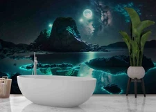 3D Dream Glow Moon Mountain Self-adhesive Removeable Wallpaper Wall Mural1