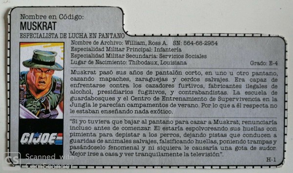 G.I.JOE ARCHIVO, FICHA, MUSKRAT, EN ESPAÑOL