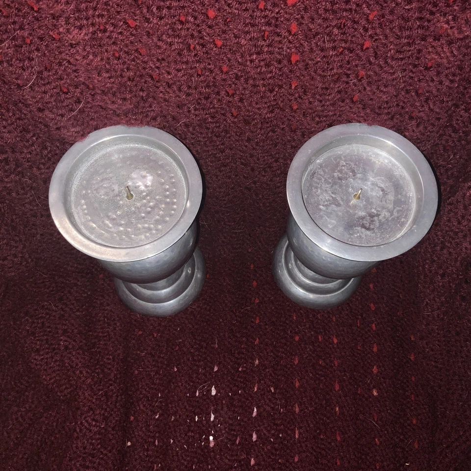 Pair Of Hammered Silver Pillar Candle Holders - Image 4 of 4