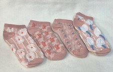 Women's Cute Pink Floral Print Pattern Ankle Socks Fashion Sock Set Of 4