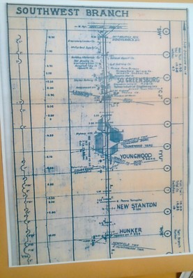 1945 PRR PA. Railroad Track Chart Youngwood New Stanton Hunker South Greensburg+