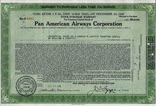 Pan American Airways Corporation Warrant 1945 (15 Shares) - gr&uuml;n