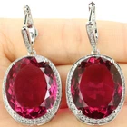 Buy 4 get 1 free Big Oval Gemstone Pink Tourmaline CZ Dating Silver Earrings