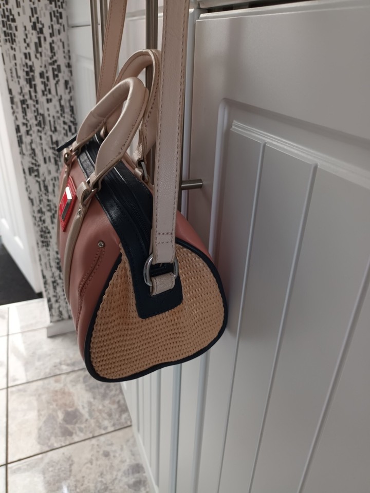 "FIORELLI" pink/navy handbag with grab handles and shoulder strap eBay