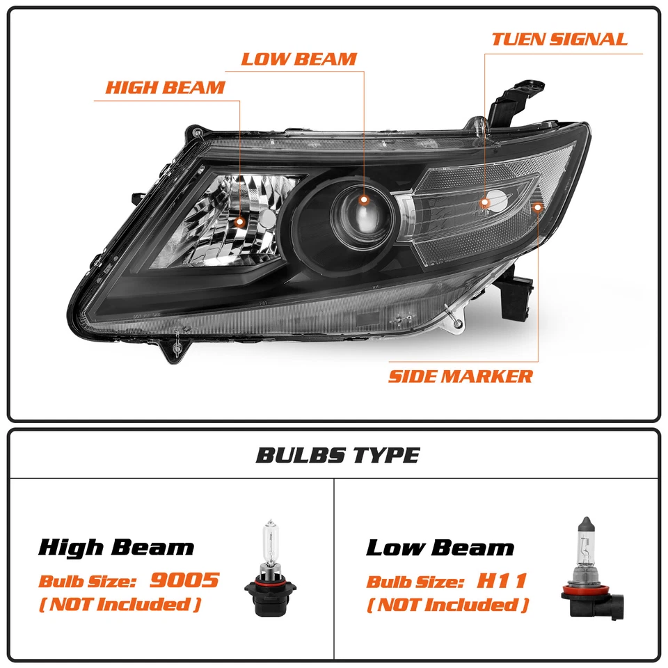 Par de faróis de canto preto halogênio preto transparente L+R Honda Odyssey 2011-2017 - Imagem 2 de 4