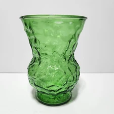 E O BRODY Co Large 8" Tall Vintage Crinkle Green Glass Vase Cleveland Ohio USA 