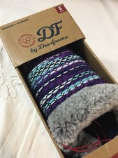 NEW Womens DEARFOAMS Faux Fur Slub Yarn Clog Moc Slippers SMALL Cool Combo