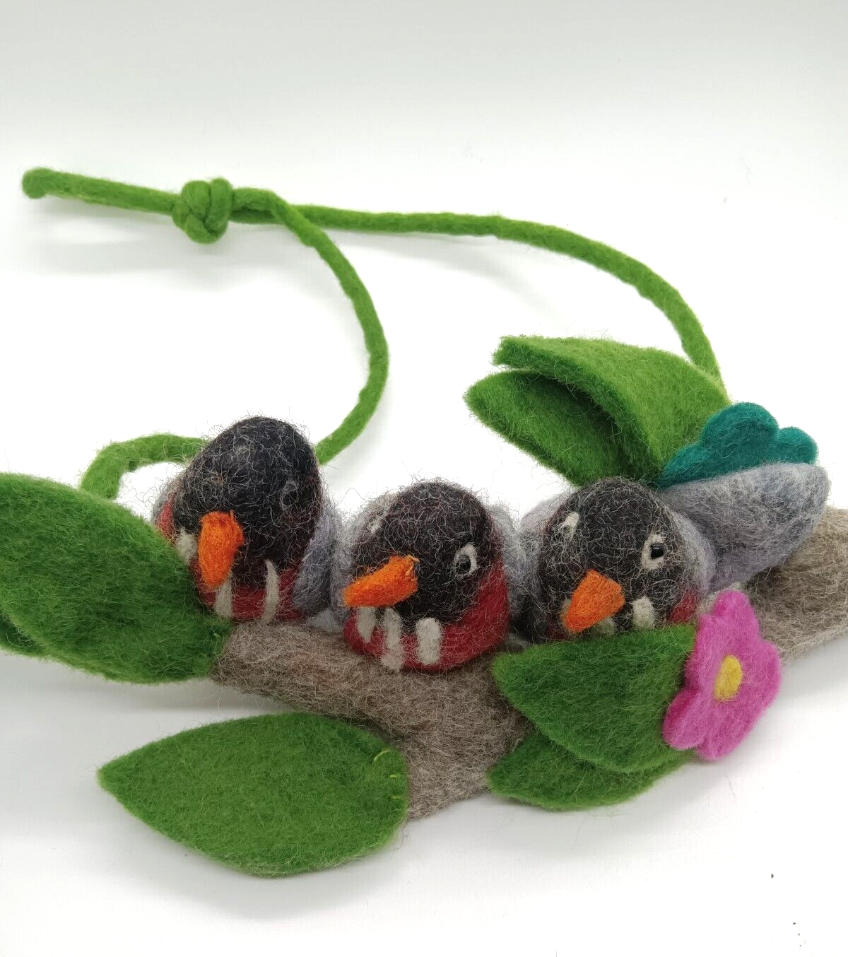 Felted Wool Folk Art Three Little Birds On Branch Hanging Decoration eBay