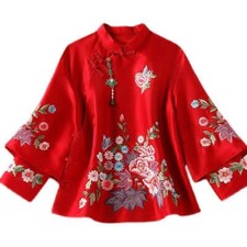 Women Chinese Tang Tops Traditional Embroidery Jacket Clothes Stand Collar Coat