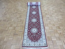2'8 x 19'9 Runner Hand Knotted Red Nain With Silk Oriental Rug G14765