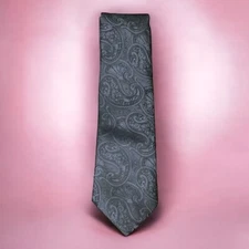 Barry Wang 100% Silk Paisley Gray Tie Necktie Hand Tailored