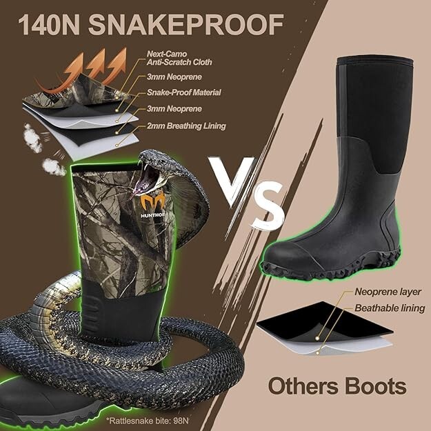 Snake Boots for Men, Waterproof Hunting Boots, Insulated Rubber Boots, 6mm  Neopr
