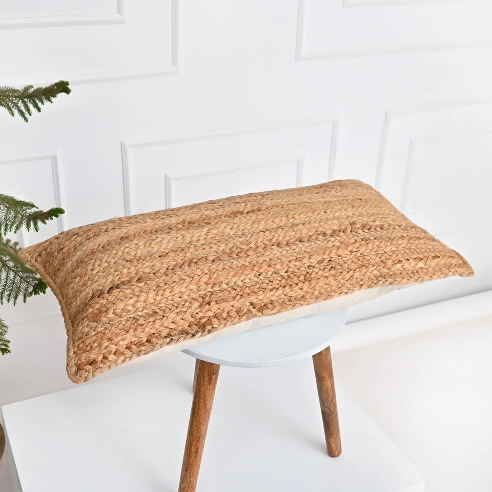 Джутовая плетеная наволочка из водорослей и рафии ручной работы чехол-подушка - Изображение 3 из 4