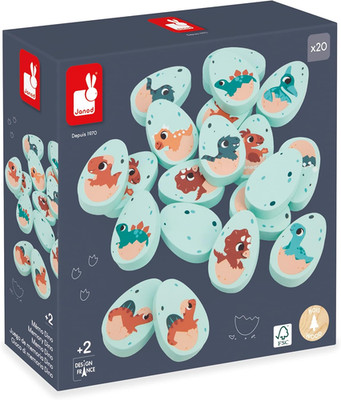 Dino - Dinosaur Memory Game - 20 Wooden Dino Eggs with 10 Prehistoric Pairs - Co