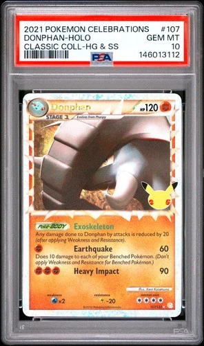 2021 POKEMON CELEBRATIONS CLASSIC COLLECTION #107 DONPHAN-HOLO PSA 10