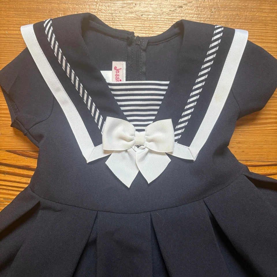Vestido Jessica Ann azul oscuro blanco azul marino manga corta niñas TALLA 3T Foto 3 de 4