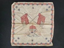 c1900 antique PATRIOTIC EAGLE crossed US FLAGS LARGE BANDANA cloth 19x18.5 USA