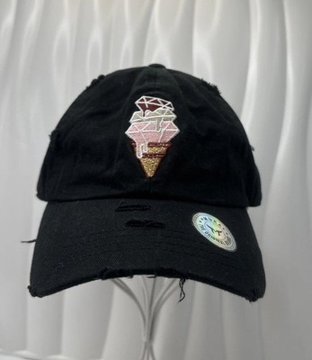 Mukaz Distressed Ice Cream Hat Black Adjustable Ripped Streetwear Cap