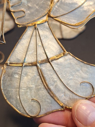 6 VTG Capiz Shell Angel Christmas Ornaments With Golden Wire 5.25"Long X 3" Wide - Picture 13 of 14