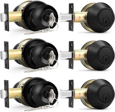 Probrico Keyed Alike Entry Door Knobs Lock Set and Single Cylinder Deadbolt Com