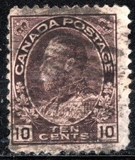 Canada Stamp Scott #116, 10c, King George V, Plum, Used, SCV$4.00 (B)
