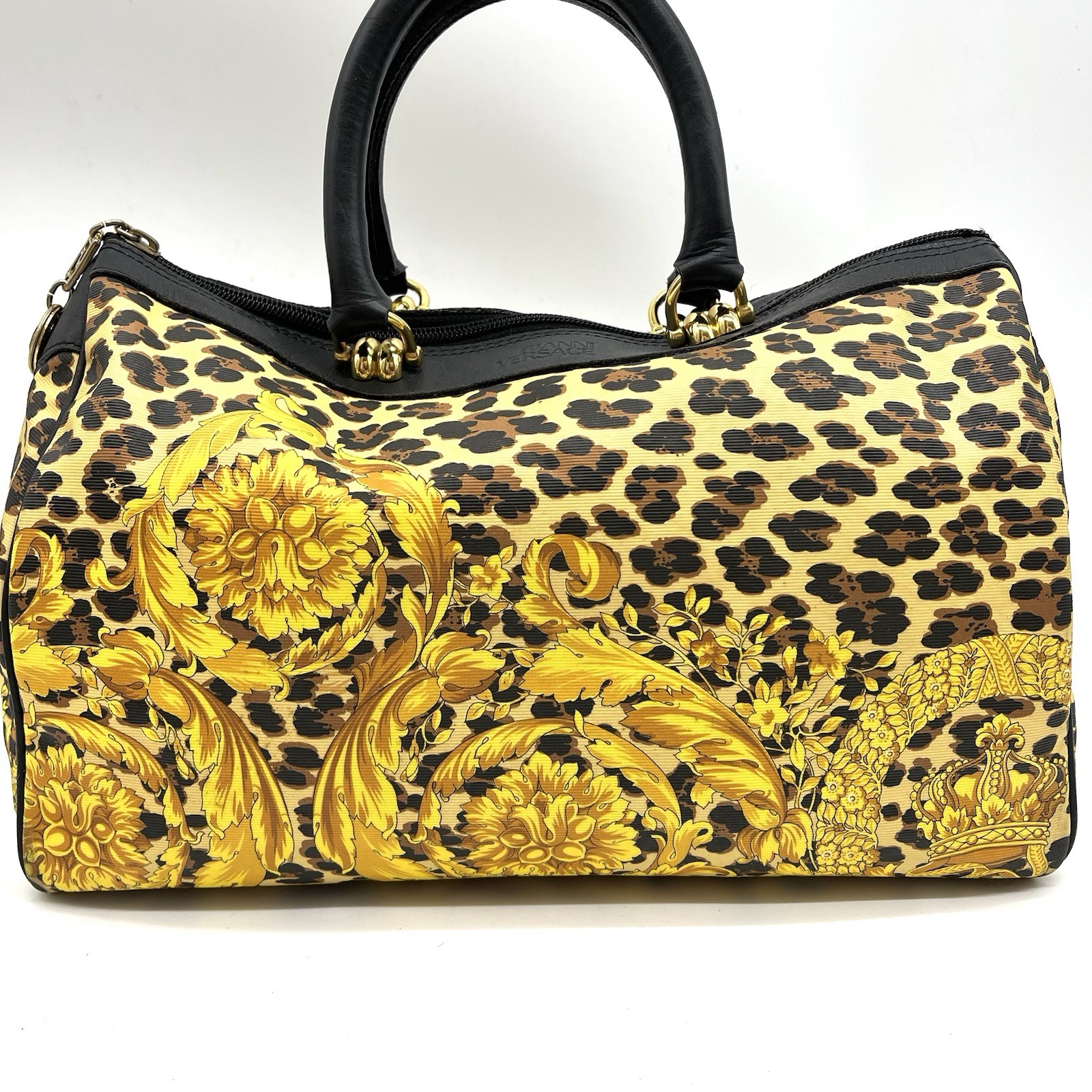Auth Gianni Versace Leopard Pattern Mini Boston B… - image 2