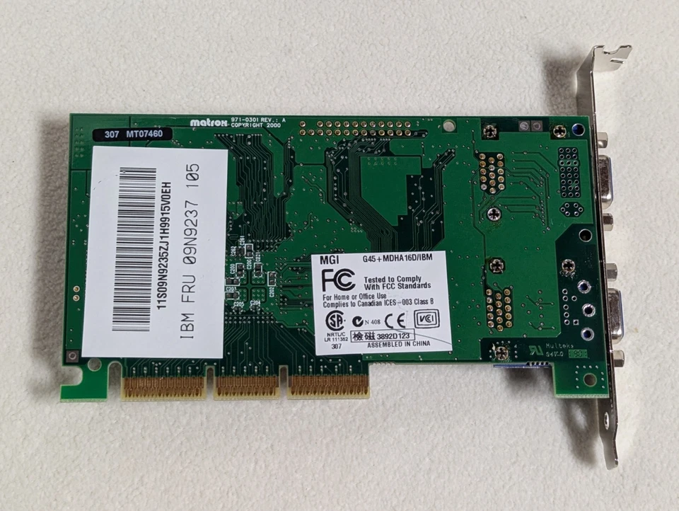 Matrox IBM G45+ 16MB Dual Head AGP VGA Card MDHA 16D FRU 09N9237 - Image 2 of 4
