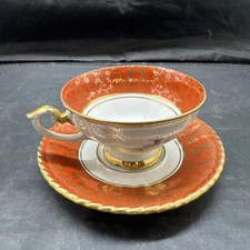 Vtg RW Bavaria Teacup Saucer Set Gold Floral Germany Demitasse