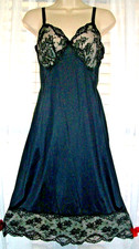 VTG 70s SEARS ROEBUCK BUST 34 BLACK SATIN FULL SLIP CHIFFON LINED BUST/HEM USA 