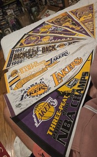 VTG L.A. Lakers Pennant Souvenir Flag HUGE LOT Shaquille O'Neal NBA Basketball