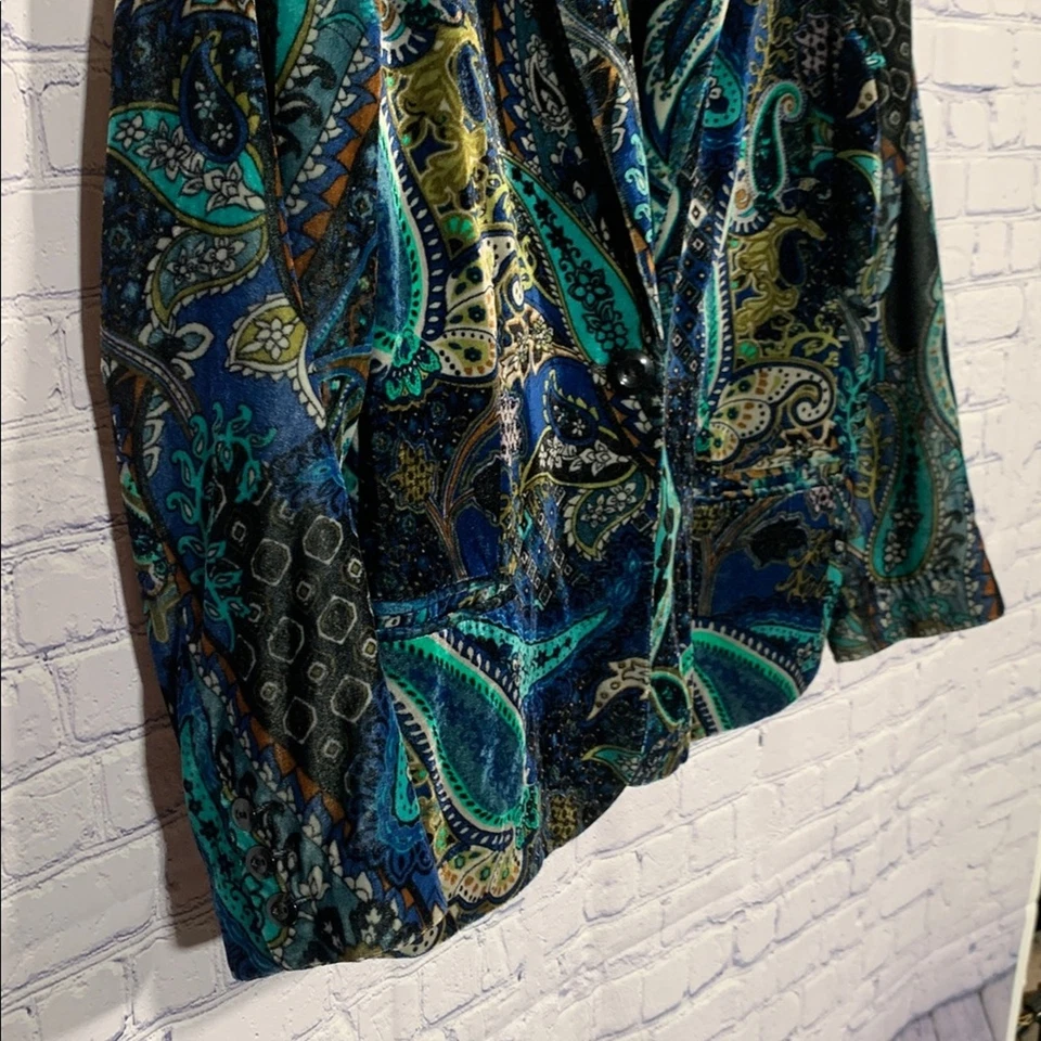 Chicos 女式天鹅绒深佩斯利单扣前外套 XL 码 Whimsigoth — 第 3/4 张图片