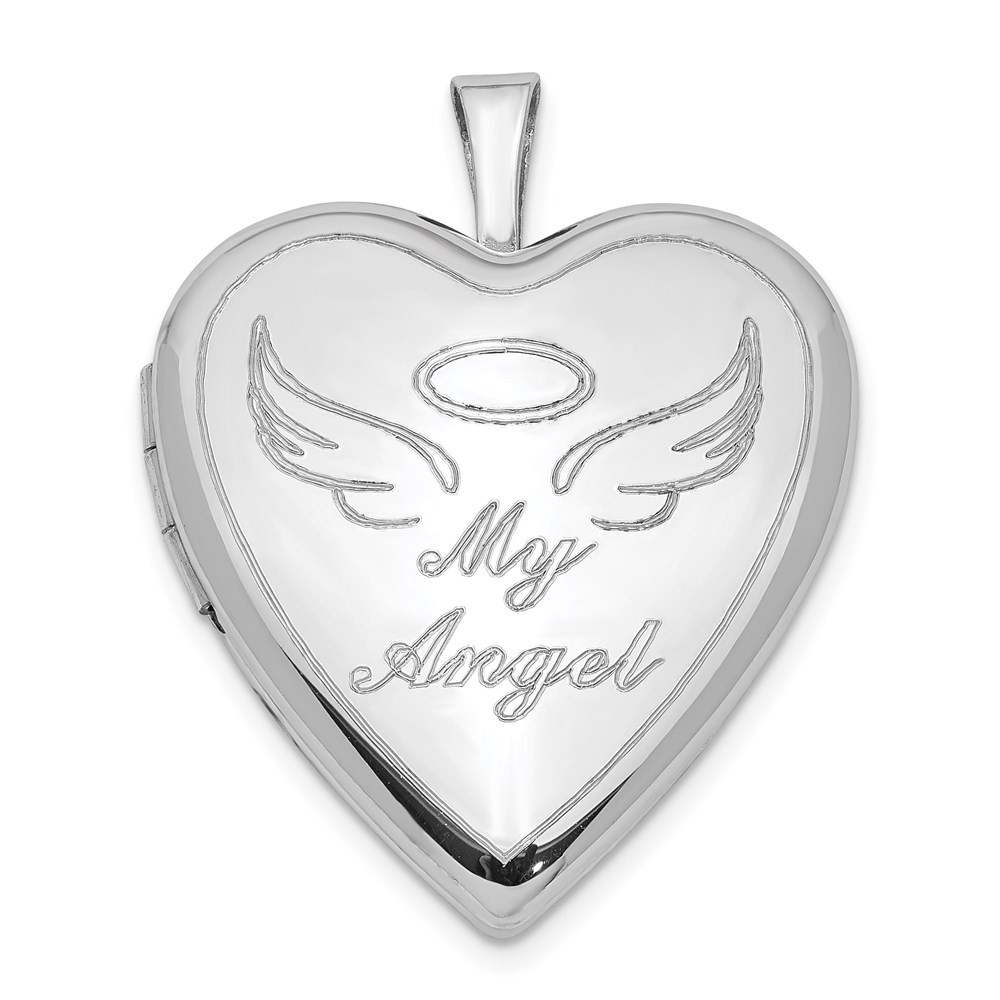 Sterling Silver Rhodium Plated 21mm Polished Angel Heart Locket Pendant