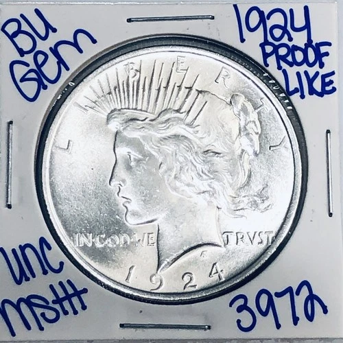 1924 BU UNCIRCULATED SILVER PEACE DOLLAR AUTHENTIC U.S. MINT FREE SHIPPING 3972