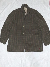 Woolrich Mens 6232 Dark Loden Large Jacket Coat Green With Stripes Button Up 