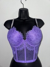 Victoria s Secret Purple Corset Size 34D Lace Detailing Rhinestone Straps