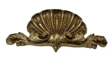 Vintage French Ormolu Brass wall pediment picture mount shell decoration ribbon