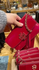NWT Tory Burch Britten Chain Wallet Wristlet Crossbody Bartlett Red, $435 #14107