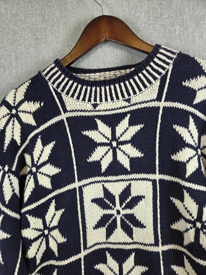 Vintage Esprit Sweater L Geometric Snowflake Navy Fair Isle Nordic Preppy Retro - Image 3 of 4