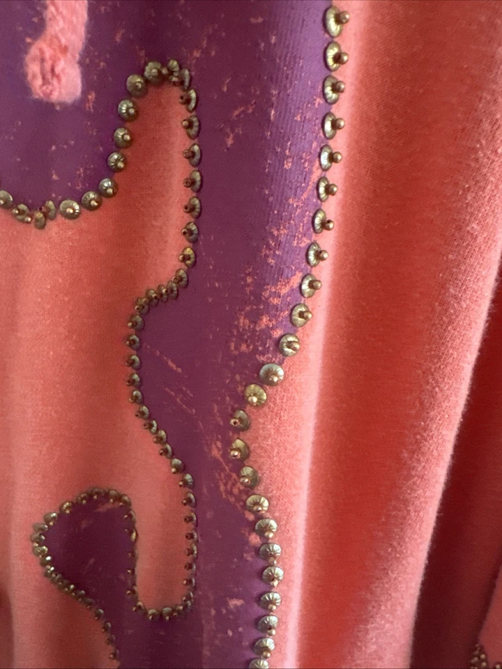 Free People We The Free Coral Sweatshirt Dress Oversized, Studded Details Boho - Image 2 of 4