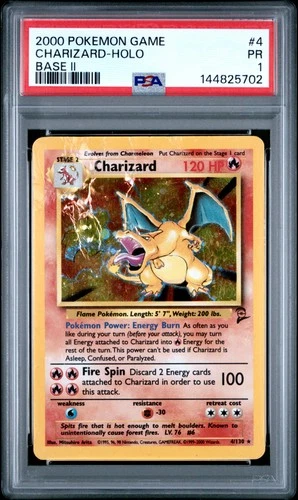 2000 POKEMON BASE SET 2 #4 CHARIZARD-HOLO PSA 1