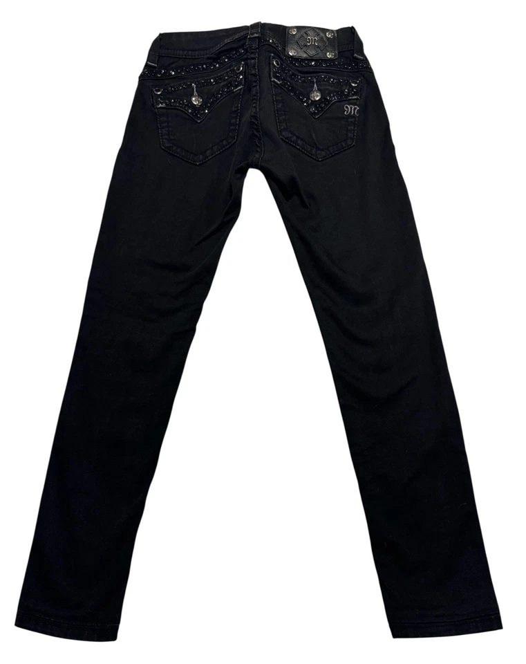 Jean Miss Me Negro Firma Ajustado Adornado Estrás Tachuelas Rocker Lentejuelas 26 Foto 4 de 4
